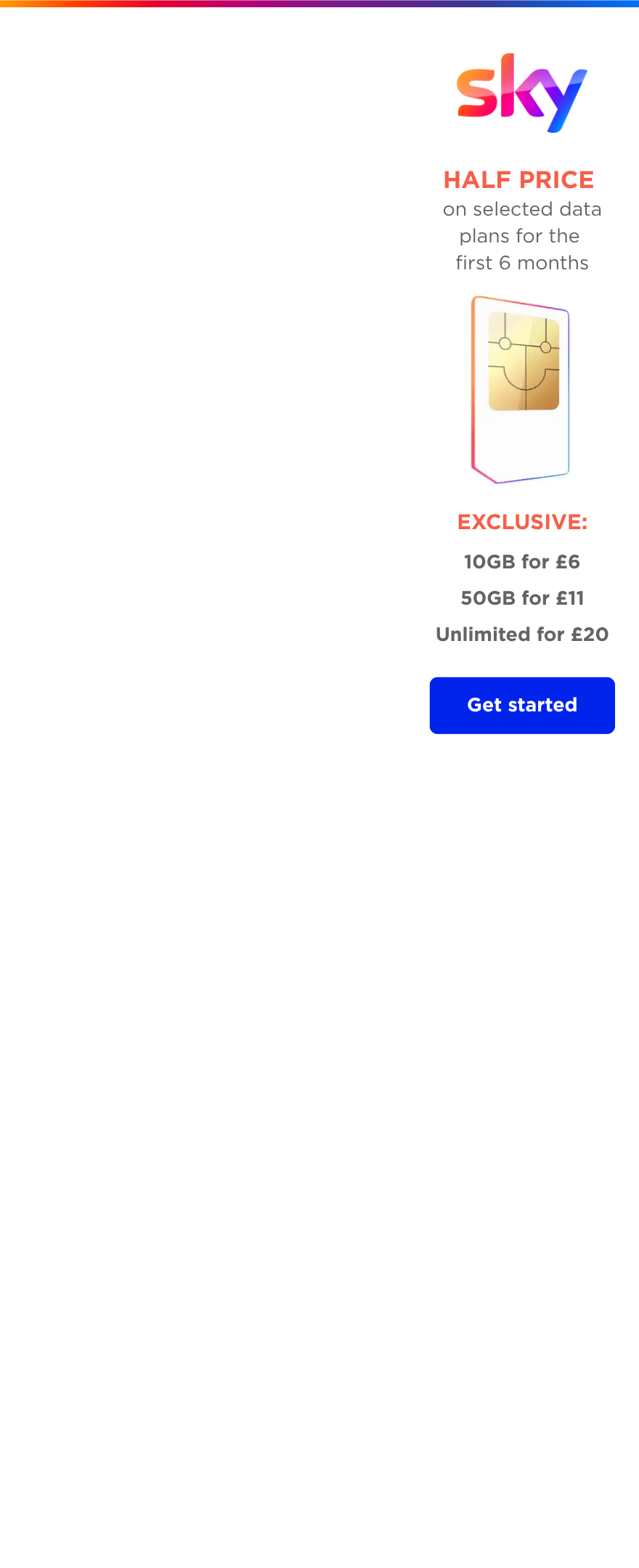 half price on selected data plans for 6 months