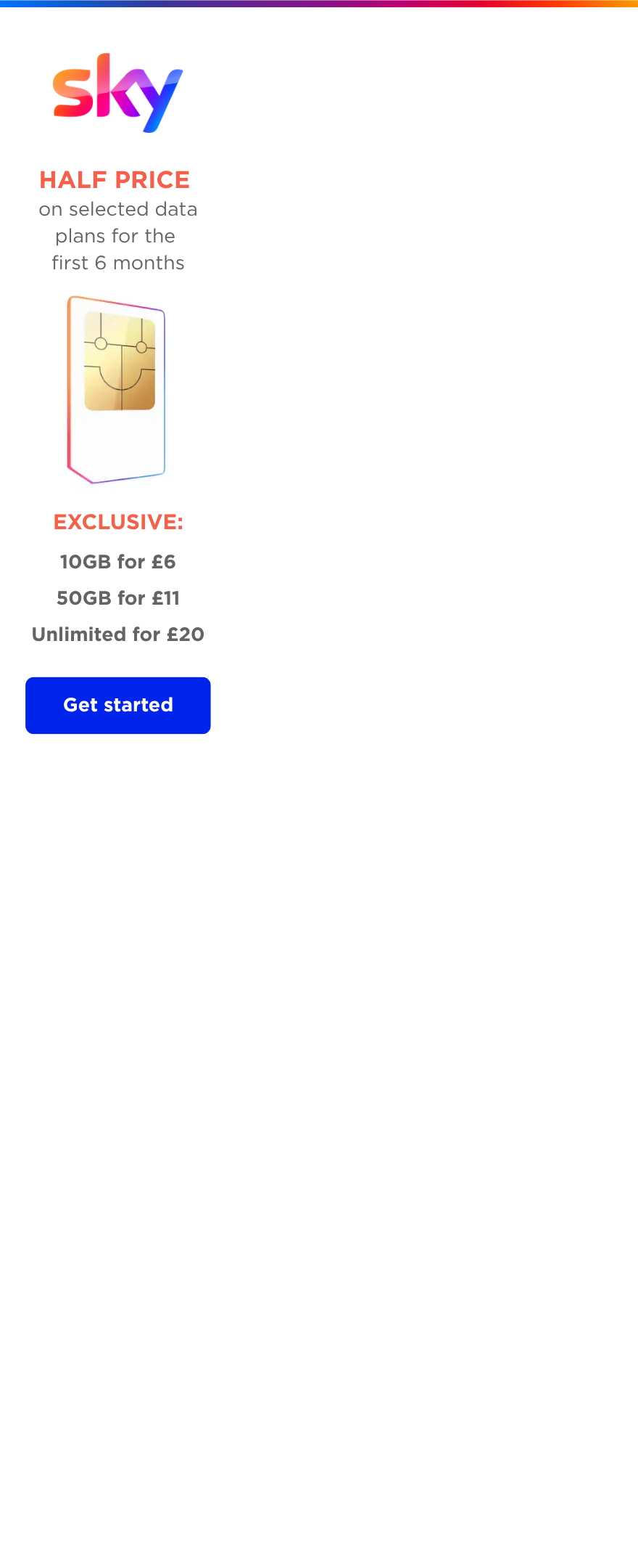 half price on selected data plans for 6 months